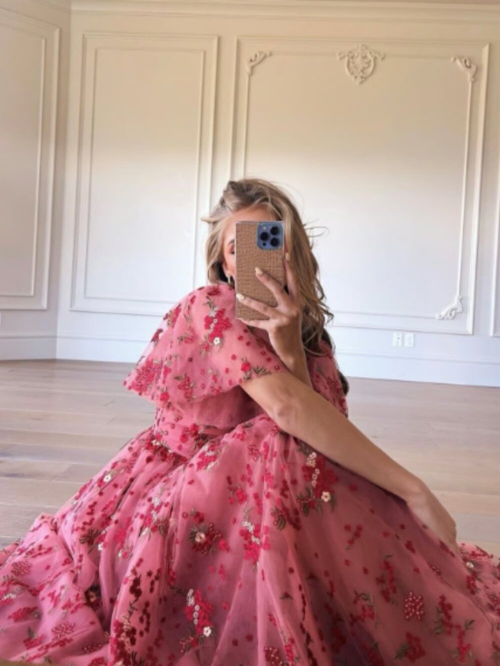 GUC JessaKae Scarlet Dress - Rose Pink Embroidered Tulle Midi Dress - Picture 5 of 11